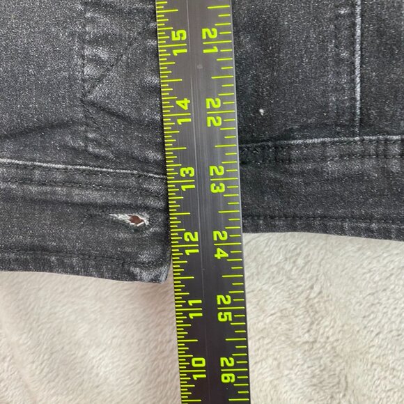 Women's Black Denim Jean Jacket Medium Stretch Fitted Classic Button Y2K - Picture 4 of 12